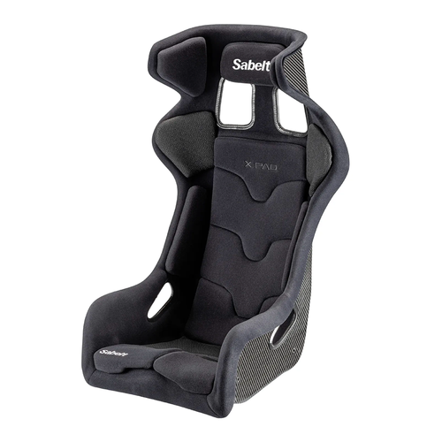 Sabelt X-PAD Carbon FIA motorsport racing seat with carbon fibre shell, front three quarter view