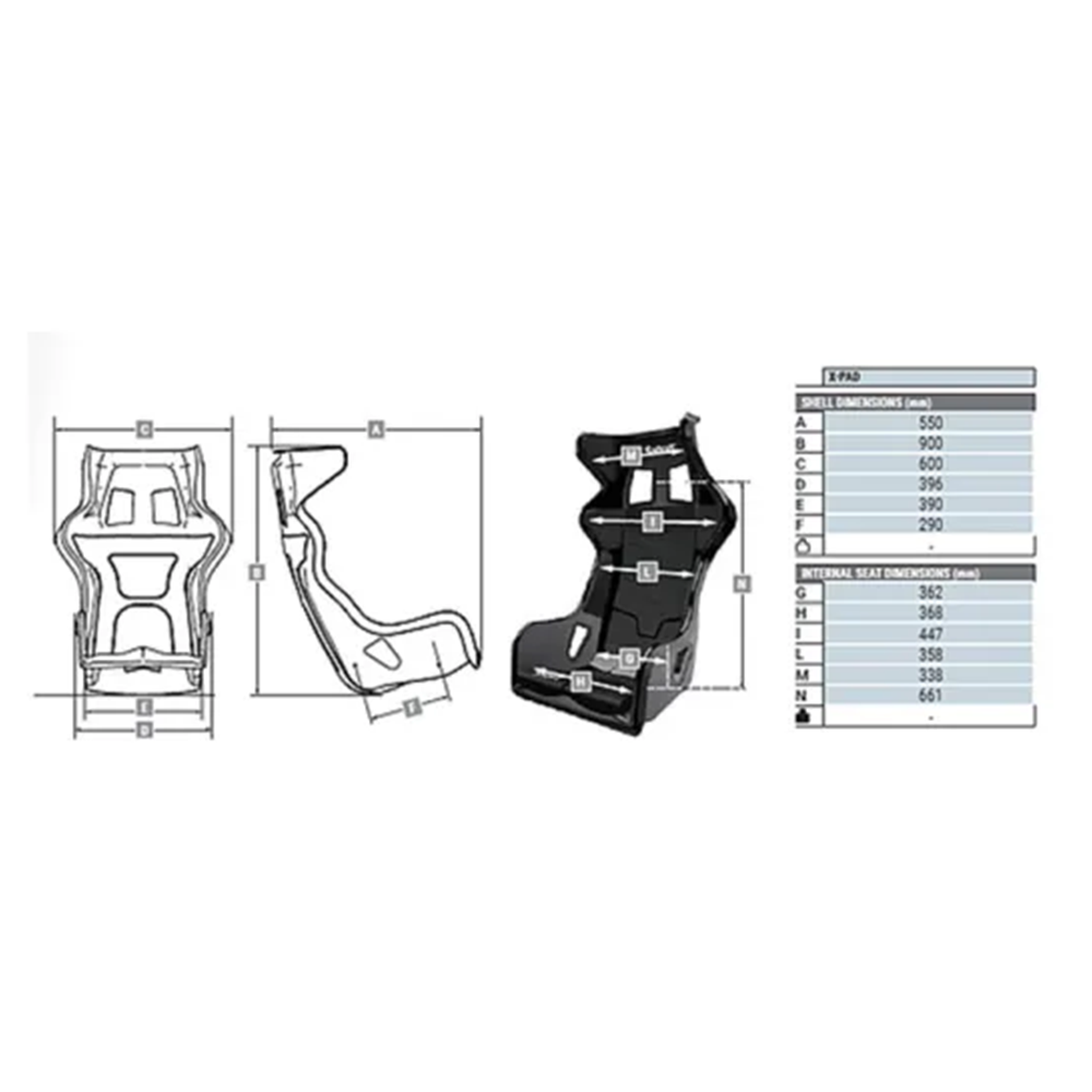 Sabelt X-PAD motorsport racing seat, side profile