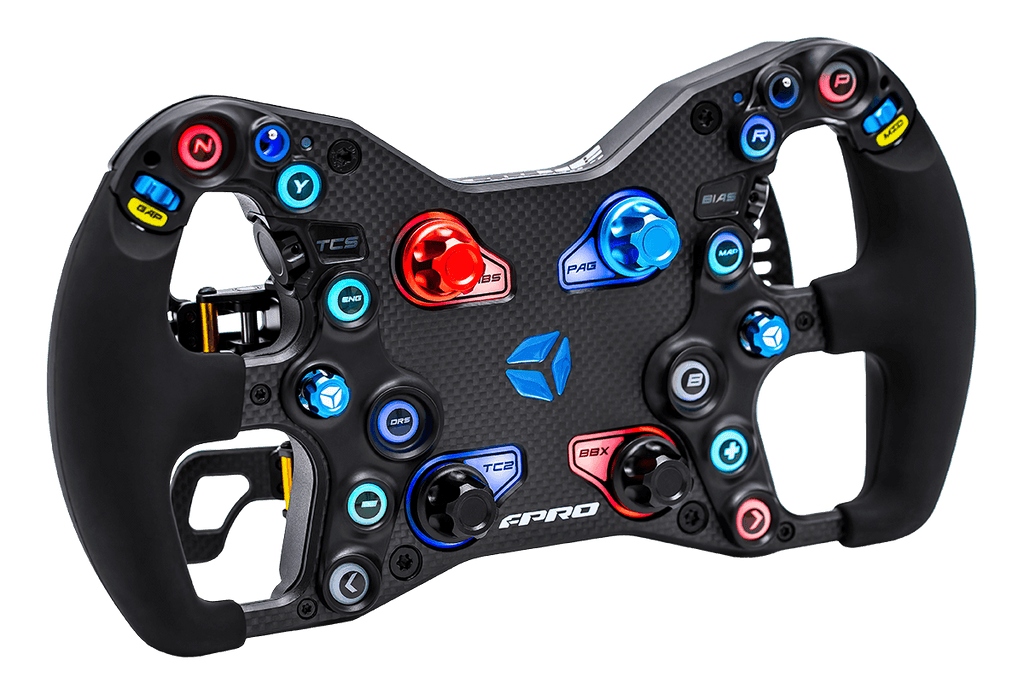 Cube Controls Formula Pro sim racing steering wheel angled view