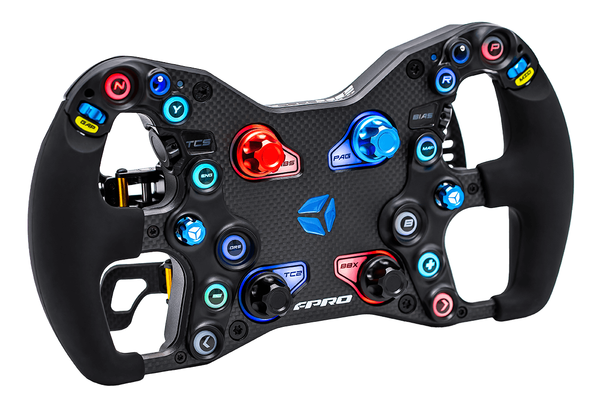 Cube Controls Formula Pro sim racing steering wheel angled view