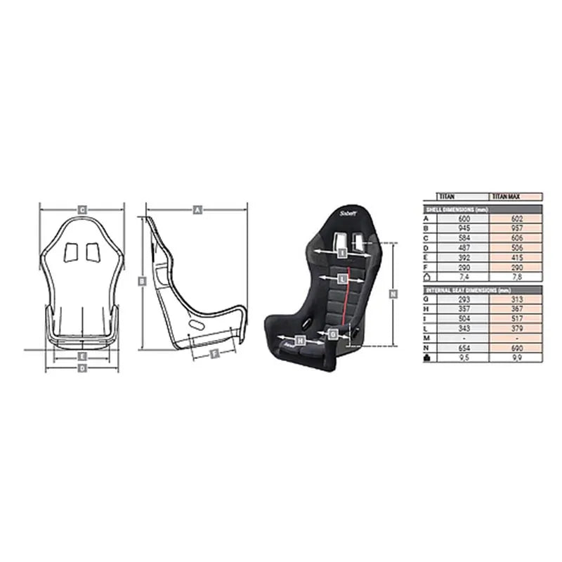 Sabelt Titan Max racing seat, rear view of shell