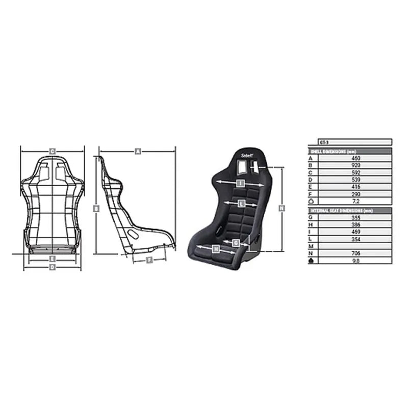 Sabelt GT-3 racing seat, detail of separate removable leg cushion